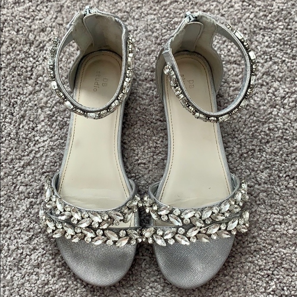 Jeweled Metallic Ankle Strap Flat Sandals